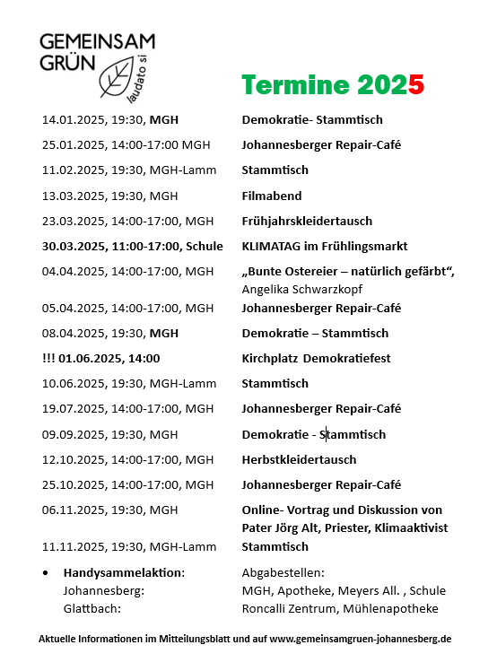 Termine 2025 Gemeinsam Grün